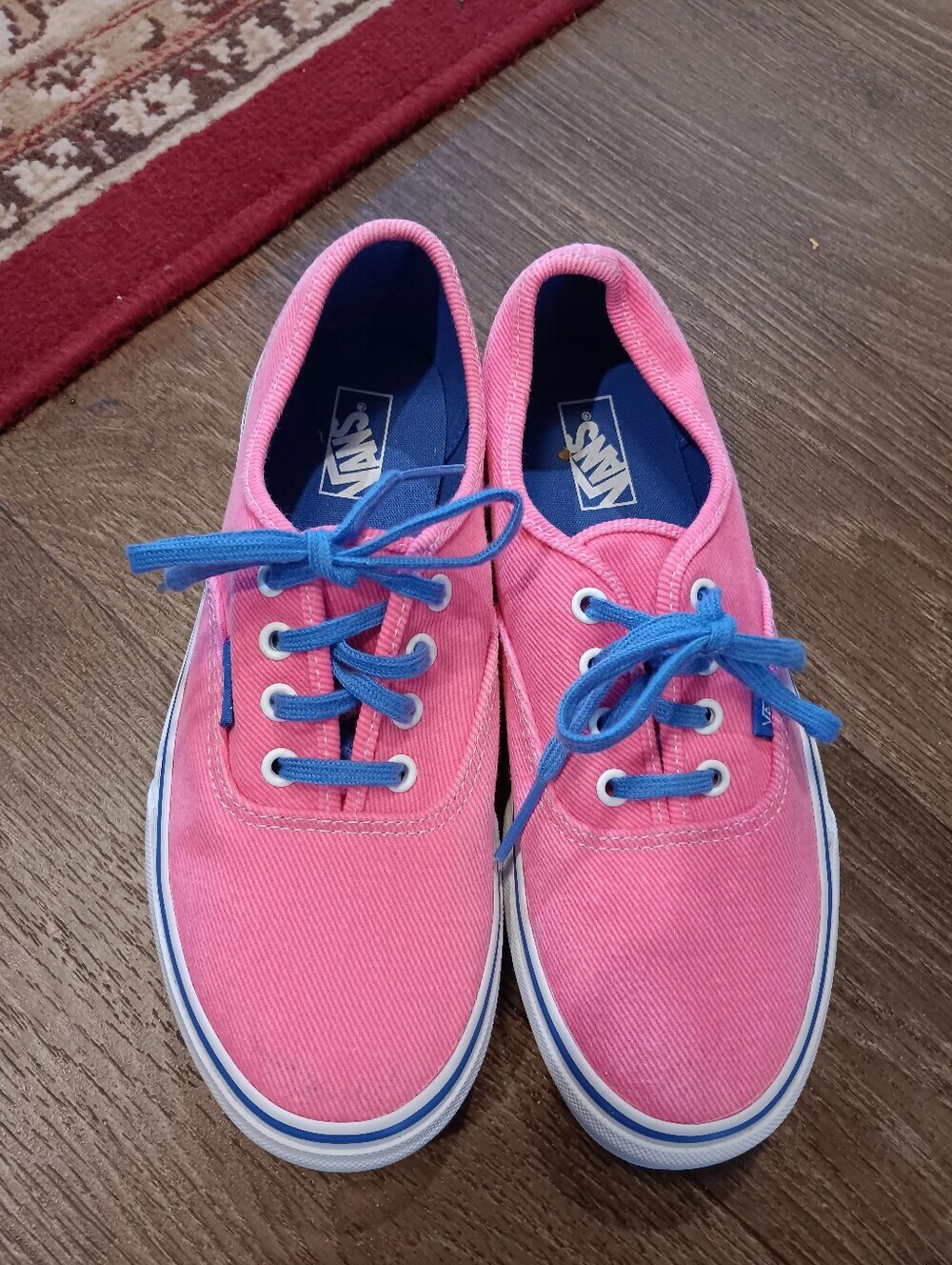 Vans Pink Canvas Sneakers with Blue Laces